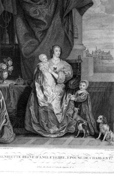 Reina Henrietta Maria (1609-69) esposa de Carlos I con dos de sus hijos de Anthony van (after) Dyck