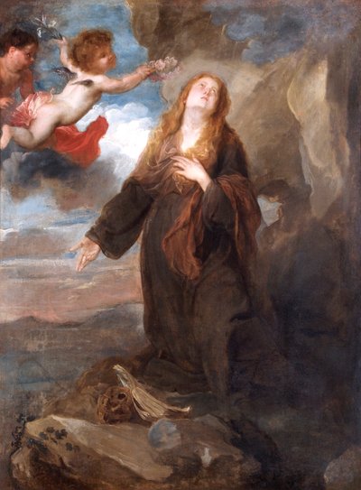 Santa Rosalía coronada de rosas por dos ángeles de Anthony van (after) Dyck