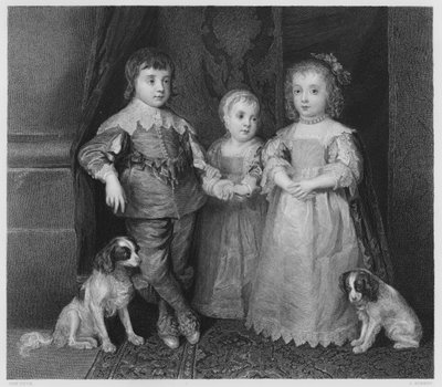 Los Tres Hijos de Carlos I, del cuadro en la Colección Real (grabado) de Anthony van (after) Dyck