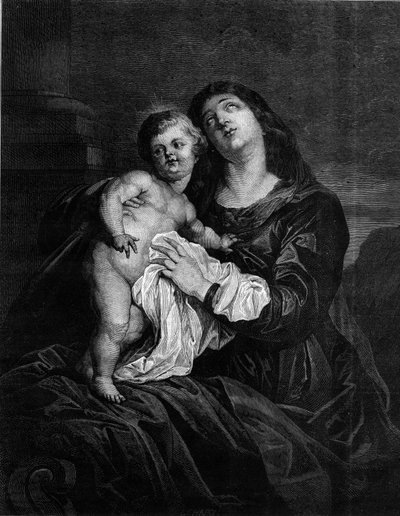 La Virgen y el Niño Jesús. Grabado después de una pintura de Anton (Antoon o Anthony) van Dyck (1599-1641). Grabado en “Le Monde Illustré” n°1239 del 25 de diciembre de 1880. de Anthony van (after) Dyck