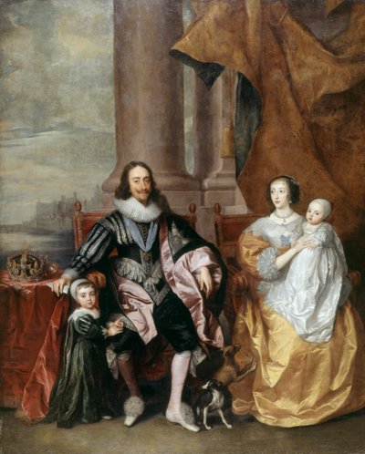 Carlos I, la reina Enriqueta y dos de sus hijos mayores (óleo sobre tabla) de Anthony van (follower of) Dyck