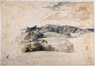 Un paisaje inglés de prados y colinas boscosas (lápiz y acuarela sobre papel) de Anthony van Dyck