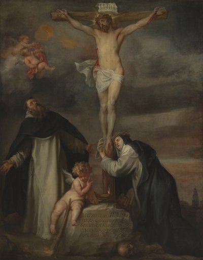 Cristo en la cruz con Santa Catalina de Siena, Santo Domingo y un ángel de Anthony van Dyck