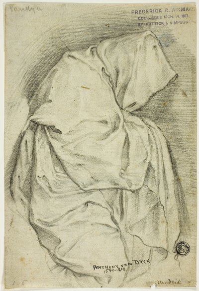 Figura drapeada con capucha (anverso); dos bocetos de cisnes en el agua (reverso) de Anthony van Dyck