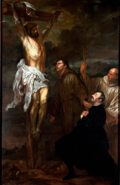Francesco Orero adorando el Crucifijo en presencia de San Francisco y San Bernardo de Anthony van Dyck