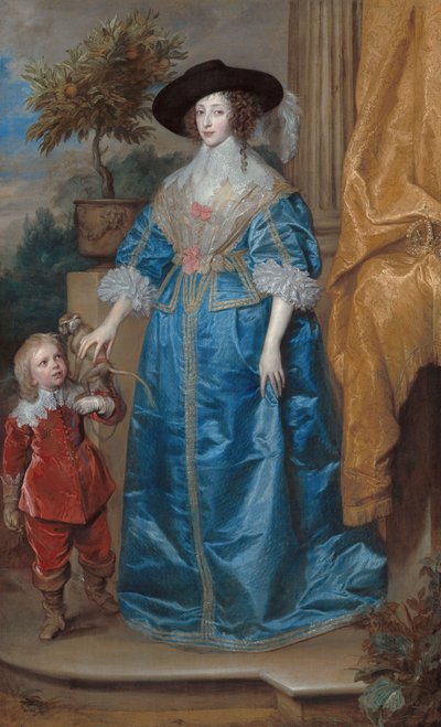 Alemán: Retrato de la reina Henrietta Maria, con el enano Sir Jeffrey Hudson La reina Henrietta Maria con Sir Jeffrey Hudson de Anthony van Dyck