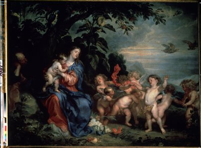 ""Descanso en la Huida a Egipto o la Virgen con Perdices"" (Descanso en la Huida a Egipto (Virgen con Perdices)) Pintura de Sir Anthonis van Dyck (1599-1641) 1629-1630 Dim. 215x285,5 cm Museo de la ermita, san petersburgo de Anthony van Dyck