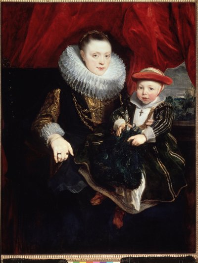 "Retrato de una mujer joven con un niño" (lleva una fresa) Pintura de Sir Anthonis (Anton o Antoon) van Dyck (1599-1641) 1618 Dim. 131x102 cm Museo del Hermitage, San Petersburgo (San Petersburgo) de Anthony van Dyck