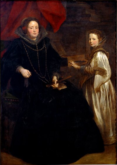 Retrato de Porzia Imperiale con su hija Maria Francesca en el clavecín de Anthony van Dyck