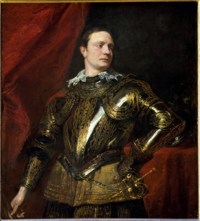 Retrato de joven general (o condottiero) con armadura dorada de Anthony van Dyck
