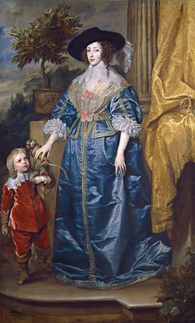Reina Henrietta Maria con Sir Jeffrey Hudson de Anthony van Dyck