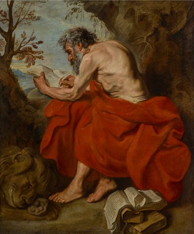 San Jerónimo como ermitaño en un paisaje, leyendo de Anthony van Dyck