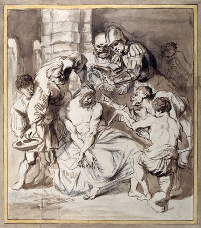 La burla de Cristo (pluma y tinta con aguada sobre papel) de Anthony van Dyck