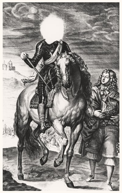 Retrato ecuestre sin cabeza originalmente de Luis de Francia, grabado por Pierre Lombard de Anthony van after Dyck