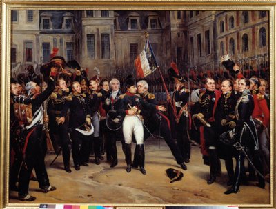 Abdicación de 1814 - La despedida de Napoleón Bonaparte a la guardia imperial en el patio del Cheval Blanc en Fontainebleau el 20/04/1814 de Antoine Alphonse Montfort