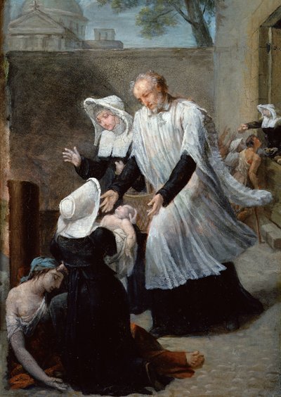 San Vicente de Paúl Ayudando a los Afectados por la Peste de Antoine Ansiaux