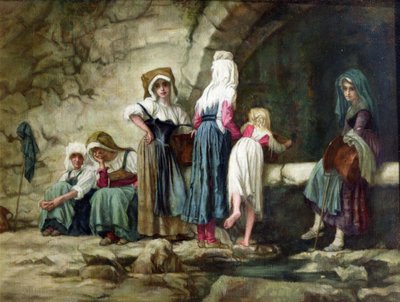 Campesinos en una fuente de Antoine Auguste Ernest Herbert or Hebert