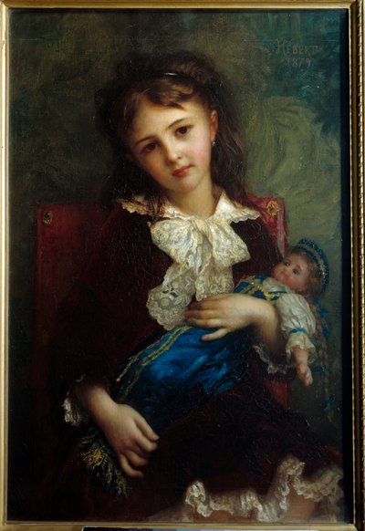 Retrato de Catherine de Bouchage niña con muñeca de Antoine Auguste Ernest Herbert or Hebert