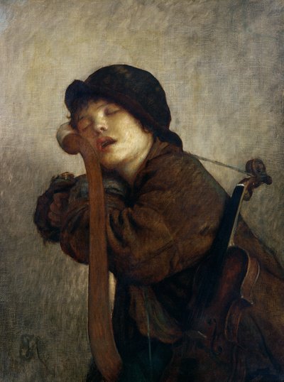 El pequeño violinista durmiendo, 1883 de Antoine Auguste Ernest Herbert or Hebert