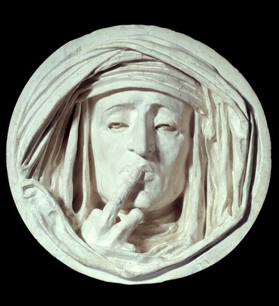 Silencio Un gesto simbólico de un hombre poniendo un dedo en su boca. Escultura de yeso de Auguste Preault (1809-1879) siglo XIX París, Museo del Louvre de Antoine Augustin Preault