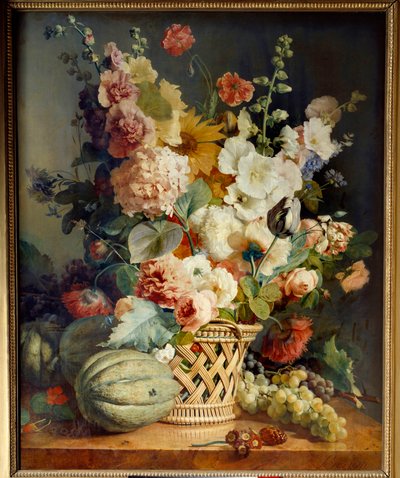 Flores y frutas en una cesta de mimbre de Antoine Berjon