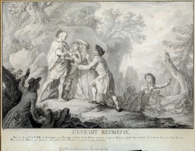 El niño encuentra. Ilustración de las “Cartas de un granjero americano” de Saint John de Crevecoeur. Litografía de Antoine Borel (1743-1810) aproximadamente 1783. Blerancourt. Museo Franco Americano de Antoine Borel