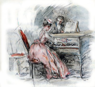 Werther admirando a Charlotte tocando el clavecín de Antoine Calbet