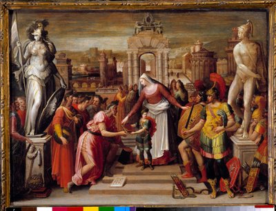 Historia de la Reina Artemisa I de Halicarnaso: La entrega del libro y la espada de Antoine Caron