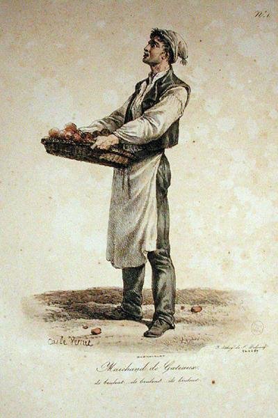 El vendedor de pasteles, número 1 de la serie Los gritos de París, grabado por François Seraphin Delpech (1778-1825) de Antoine Charles Horace Vernet