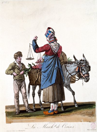 El vendedor de cerezas, grabado por Philibert Louis Debucourt (1755-1832) de Antoine Charles Horace Vernet