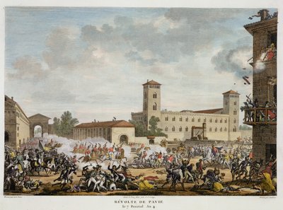 La Revuelta de Pavía, 7 Prairial, Año 4 (mayo 1796) grabado por Jacques Joseph Coiny (1761-1809) de Antoine Charles Horace Vernet