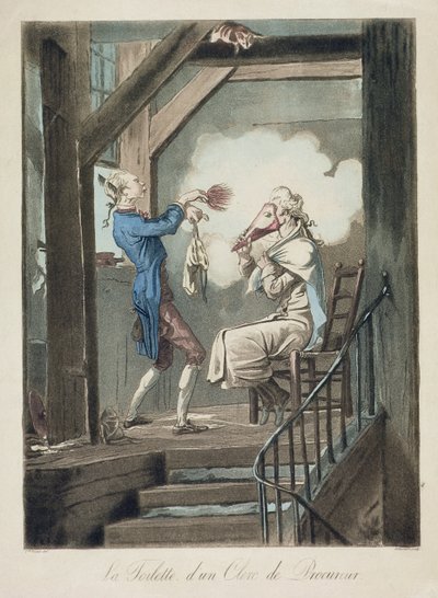 El aseo del empleado de un abogado, grabado por Philibert Louis Debucourt (1755-1832) de Antoine Charles Horace Vernet