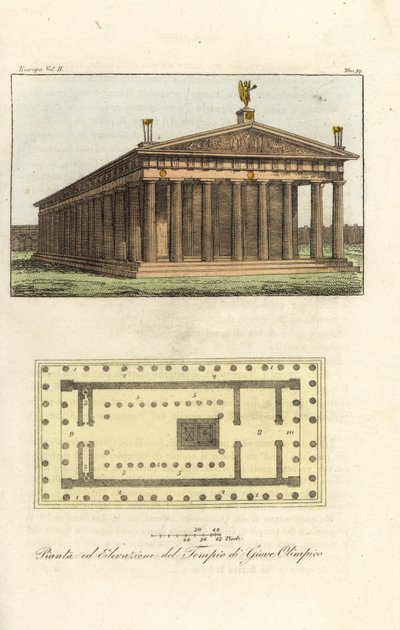 Elevación y plano del Templo de Zeus o Júpiter en el Monte Olimpo de Antoine Chrysostome Quatremère de Quincy