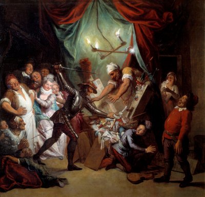 Don Quijote destruye los títeres que cree que son moros de Antoine Coypel