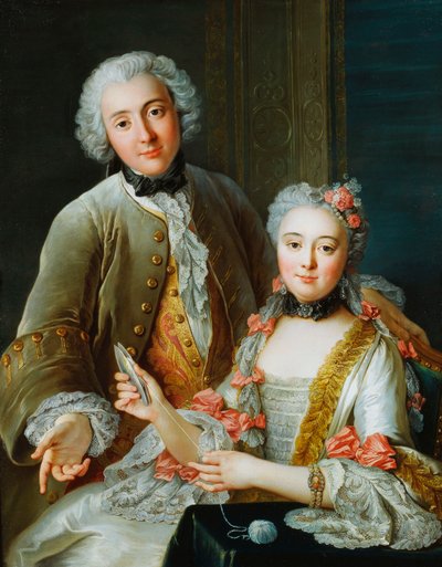Retrato de François de Jullienne de pie junto a su esposa, sentada, c.1743 de Antoine Coypel