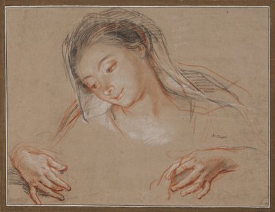Estudio para una Madonna. Cabeza y dos manos de Antoine Coypel