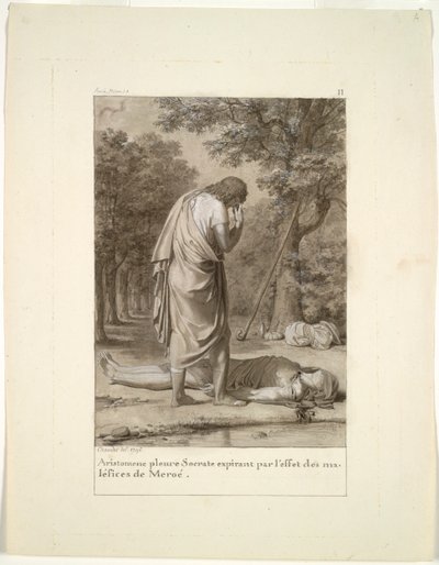 Aristómenes de luto por la muerte de Sócrates por el embrujo de Meroe (del Libro 1 de Apuleyo, "El asno de oro") de Antoine Denis Chaudet