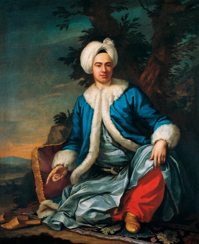 Retrato de un europeo con traje turco - Pintura de Antoine de Favray (1706-1791), óleo sobre lienzo (146x119 cm), segunda mitad del siglo XVIII, arte francés - Museo Pera, Estambul (Turquía) de Antoine Favray