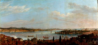 Vista panorámica de Estambul, Turquía"" (Vista panorámica de Estambul) Pintura de Antoine Favray (1706-1791) Óleo sobre lienzo Siglo XVIII Dim 100x213 cm Museo Pera, Estambul de Antoine Favray