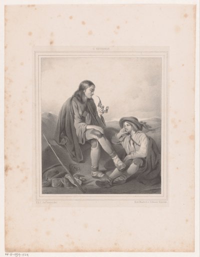 Fumar con pipa hombre y niño en el paisaje de Antoine Franciscus Cornelis Hoffmann
