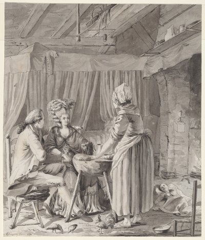 Pareja elegante almorzando en una cabaña de campo de Antoine François Sergent
