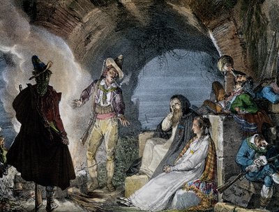 Guarida de ladrones, de Jean-Baptiste-Antoine Thomas, de Un año en Roma, litografía de Antoine Jean Baptiste Thomas