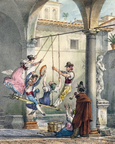 Columpio, grabado por Antoine Jean-Baptiste Thomas de Un an a Rome et dans ses environs, Francia de Antoine Jean Baptiste Thomas
