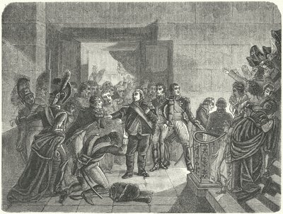 Luis XVIII dejando el Palacio de las Tullerías tras enterarse del regreso de Napoleón a Francia desde Elba de Antoine Jean (after) Gros