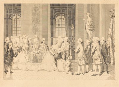 La reina anunciando a Mme. de Bellegarde los jueces y la libertad de su marido en mayo de Antoine Jean Duclos after vicomte Charles Henri Desfosses