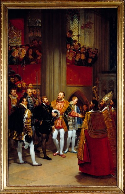 Carlos V recibido por Francisco I en la abadía de Saint Denis en 1540 de Antoine Jean Gros