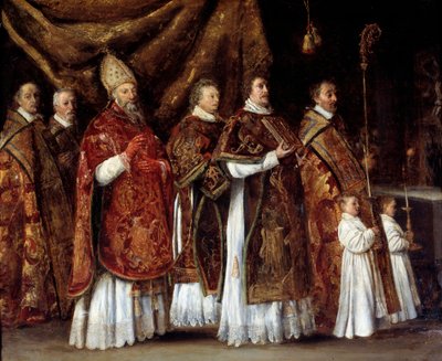 Misa Pontifical o un obispo subiendo al altar o procesión de Antoine Le Nain
