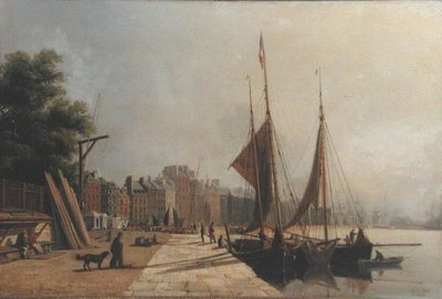 Muelle por la mañana, Le Havre, c.1853 (óleo sobre lienzo) de Antoine Leon Morel Fatio