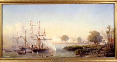 Episodio de la expedición de Cochinchine: "Captura de la ciudadela de Saigón por el vicealmirante Rigault de Genouilly al mando de la fuerza expedicionaria franco-española 17/02/1859" Pintura de Antoine Leon Morel Fatio (1810-1871) 1859 Sol. 0,83x1,82 m de Antoine Leon Morel Fatio