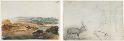 Paisaje (anverso); Estudios de animales (verso) de Antoine Louis Barye